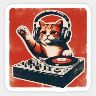 Funny Cute Deejay House Cat Retro Vintage Sticker